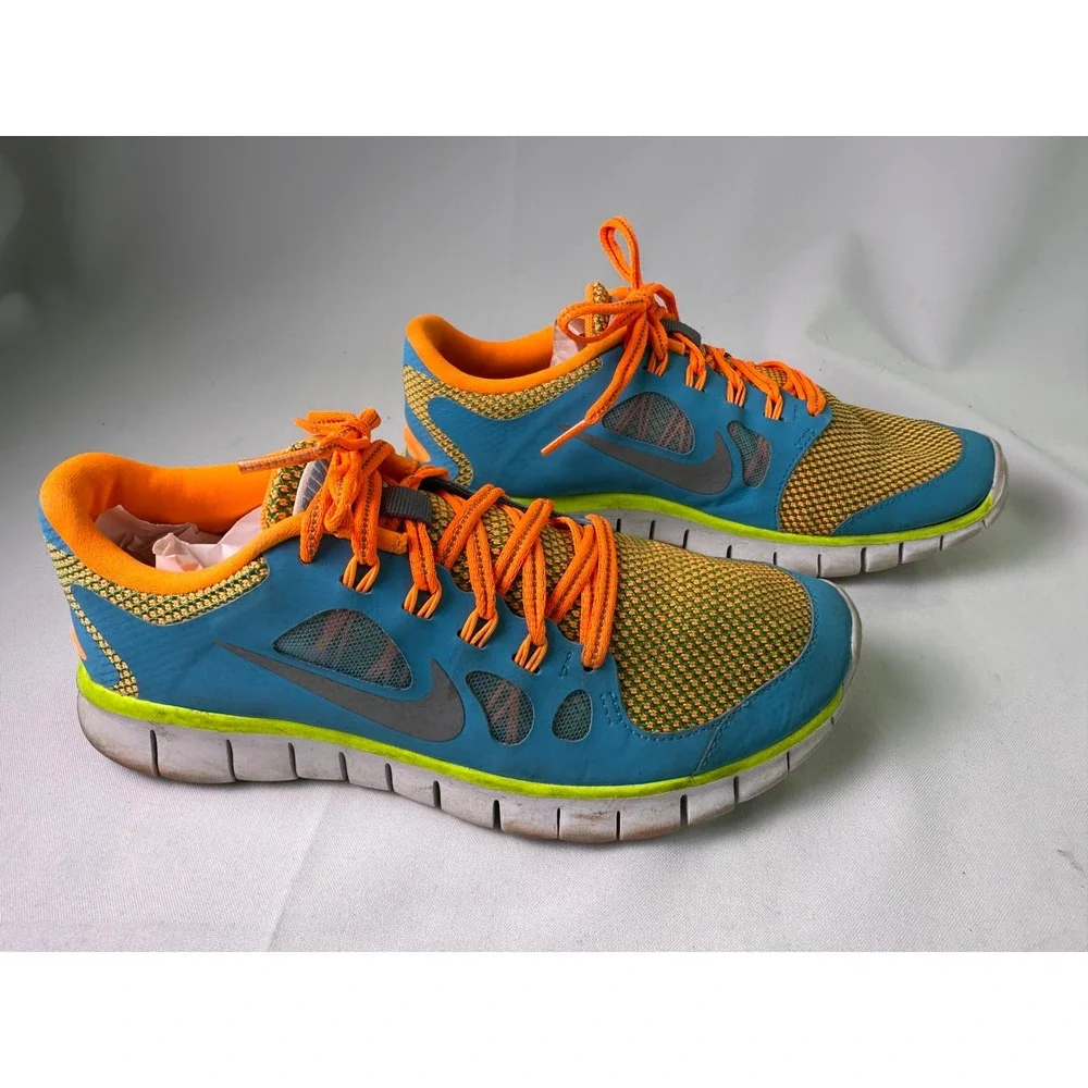 Nike Free 5.0 Gamma Blue Total Orange Volt‎ Kids Running Shoes 6Y 631567-400 GS